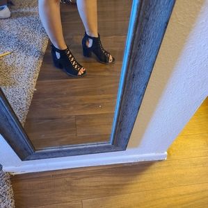 Black western tie up detail suede ankle boo…